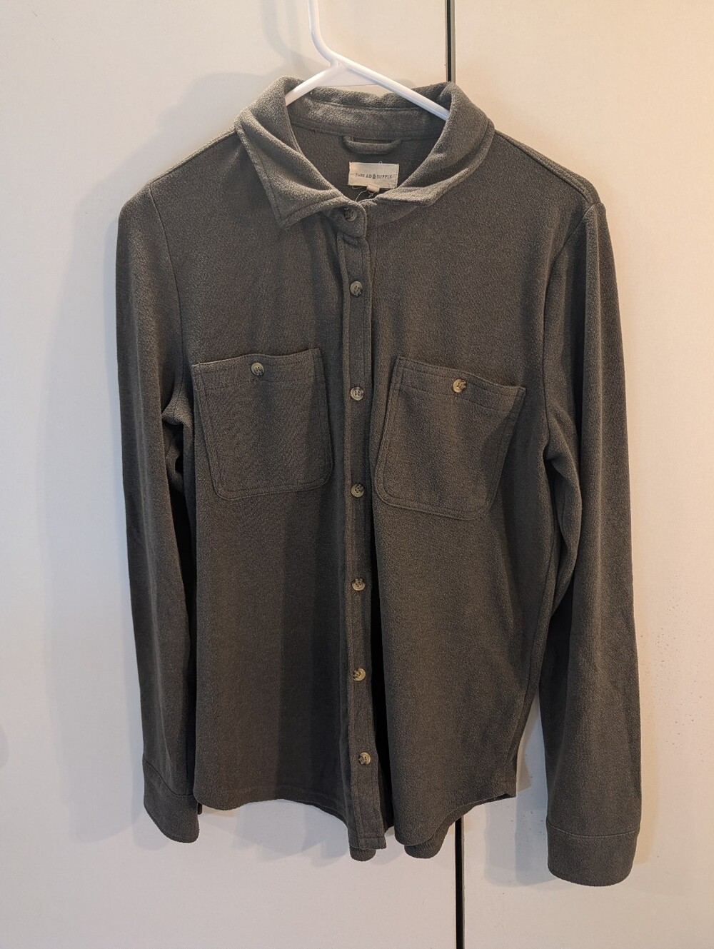 Thread & Supply Mens Small Gray Green Button-Up Fleece Shirt Jacket